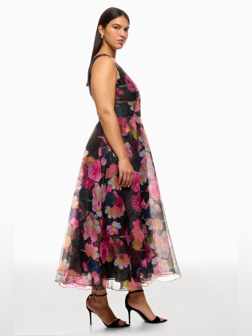 Monique Lhuillier Giselle Floral Organza Midi Dress Size 8 - Picture 4 of 14